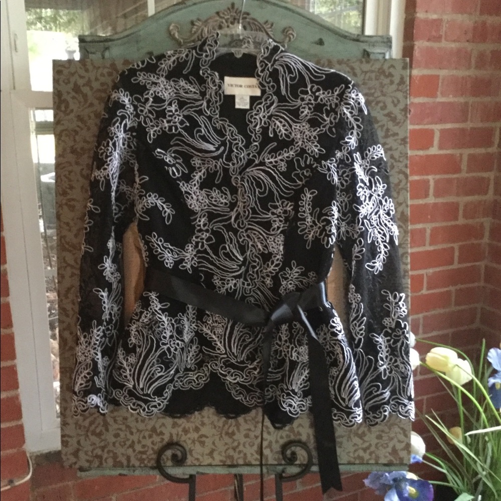 Victor Costa Black & White Lace Shell